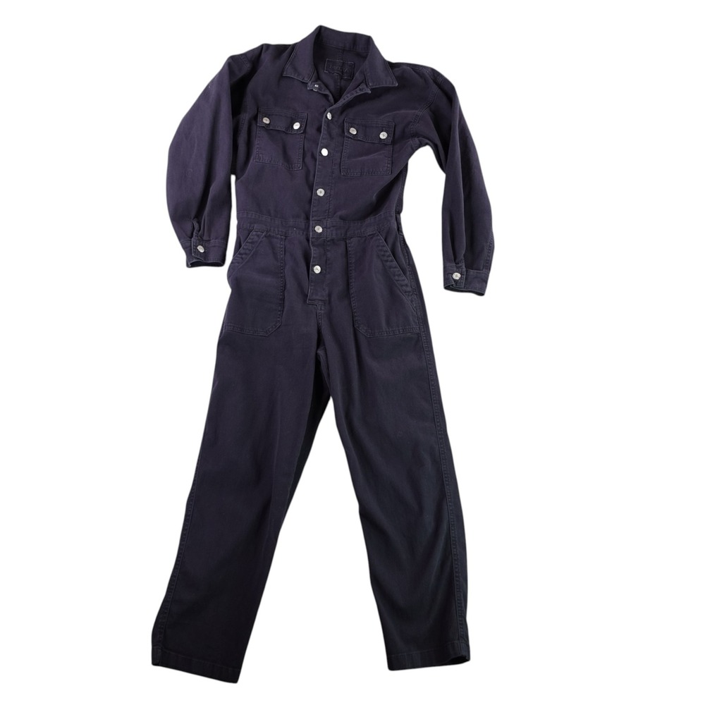 MIKUTA Jumpsuit Women L Navy Blue Cotton Utility Boiler Suit Long Sleeve